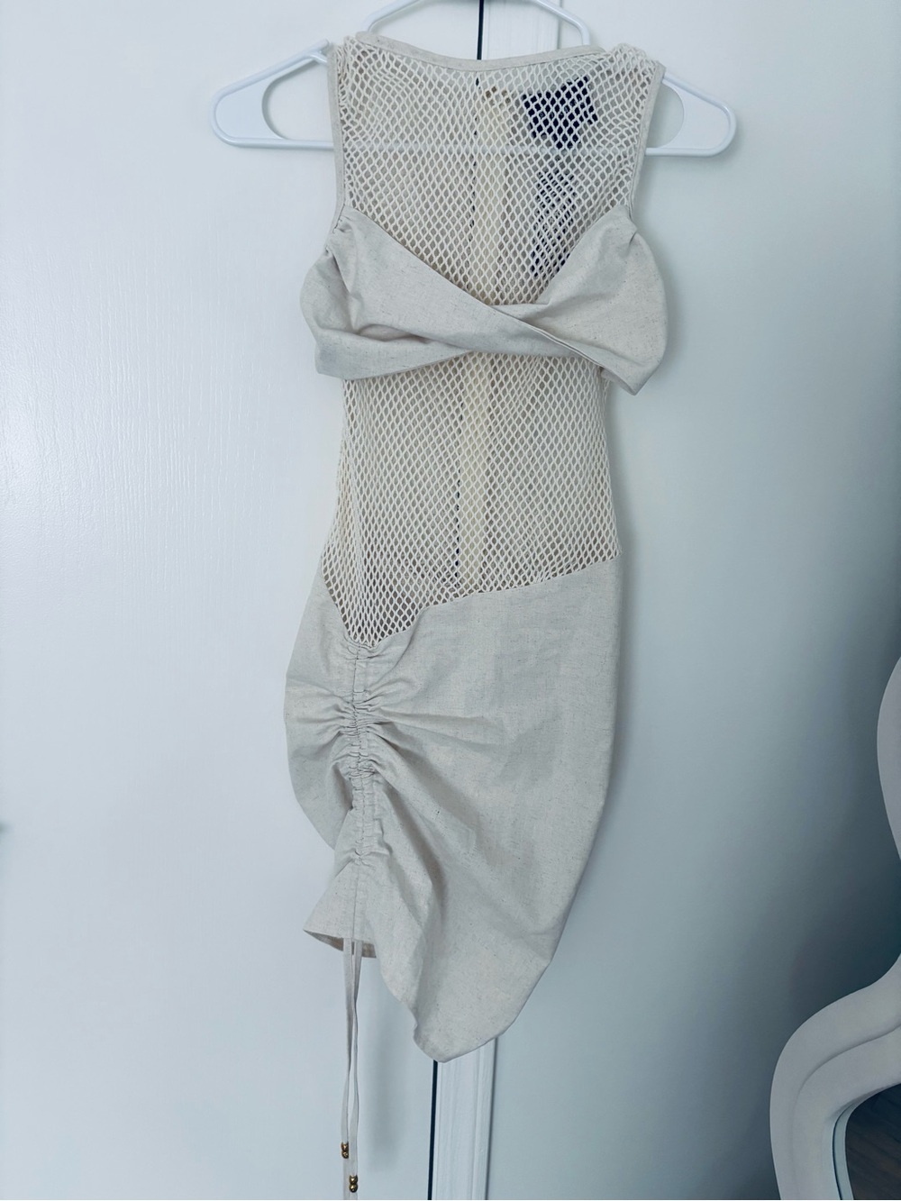 O'Neill One-Shoulder Cream Mesh & Ruched Dress